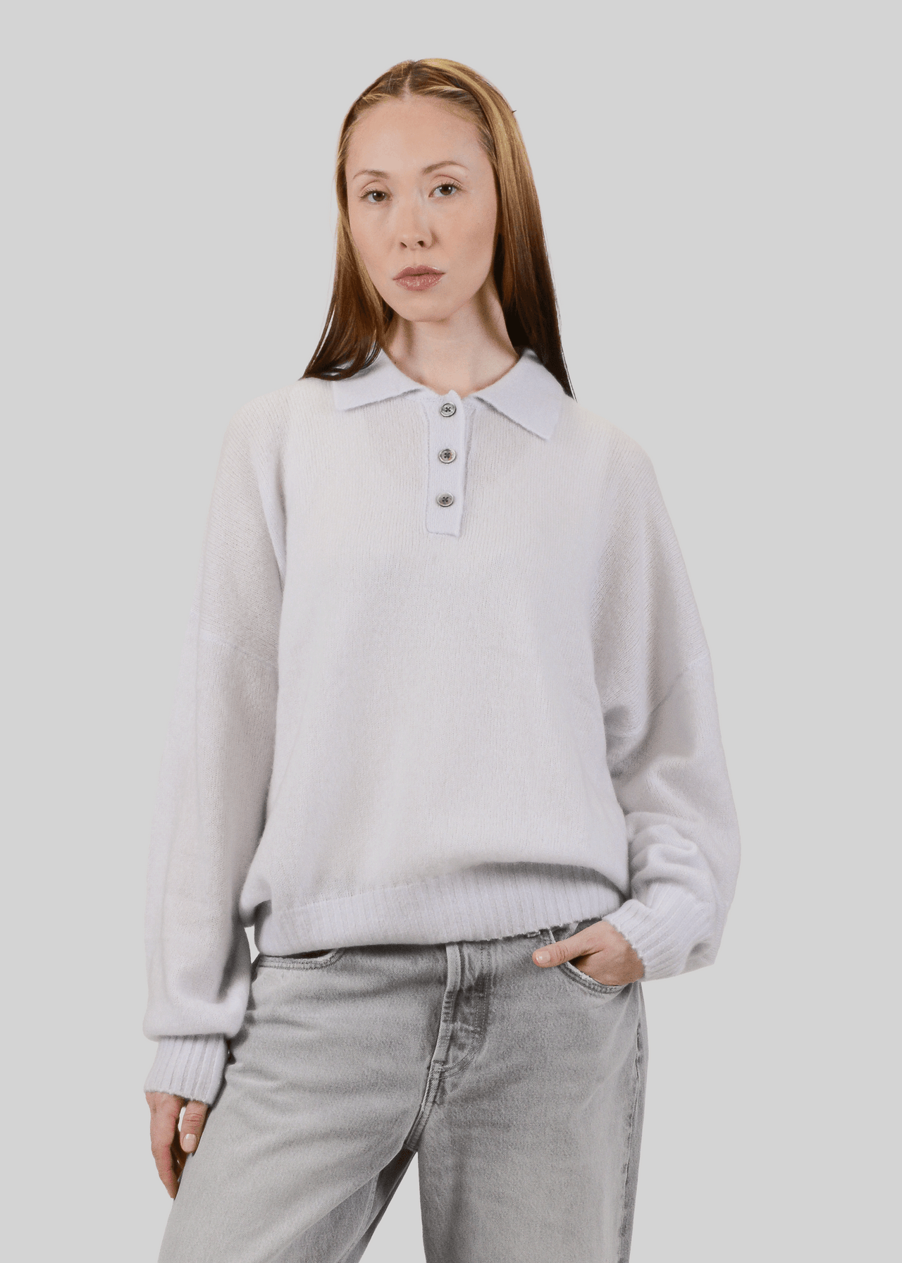 CASHMERE & SILK OVERSIZED LONGSLEEVE POLO