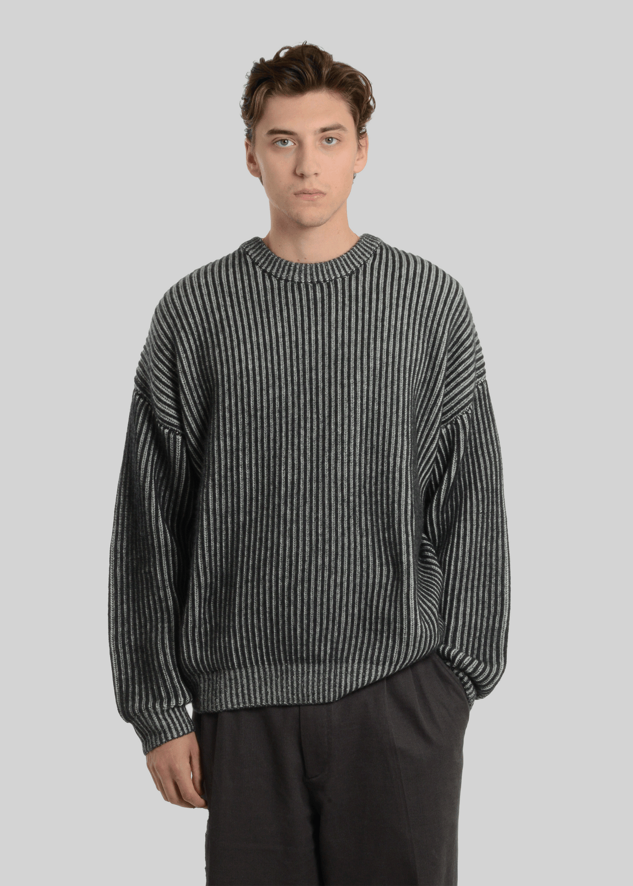 MERNINO-WOOL / CASHMERE TWO TONE CREW-NECK