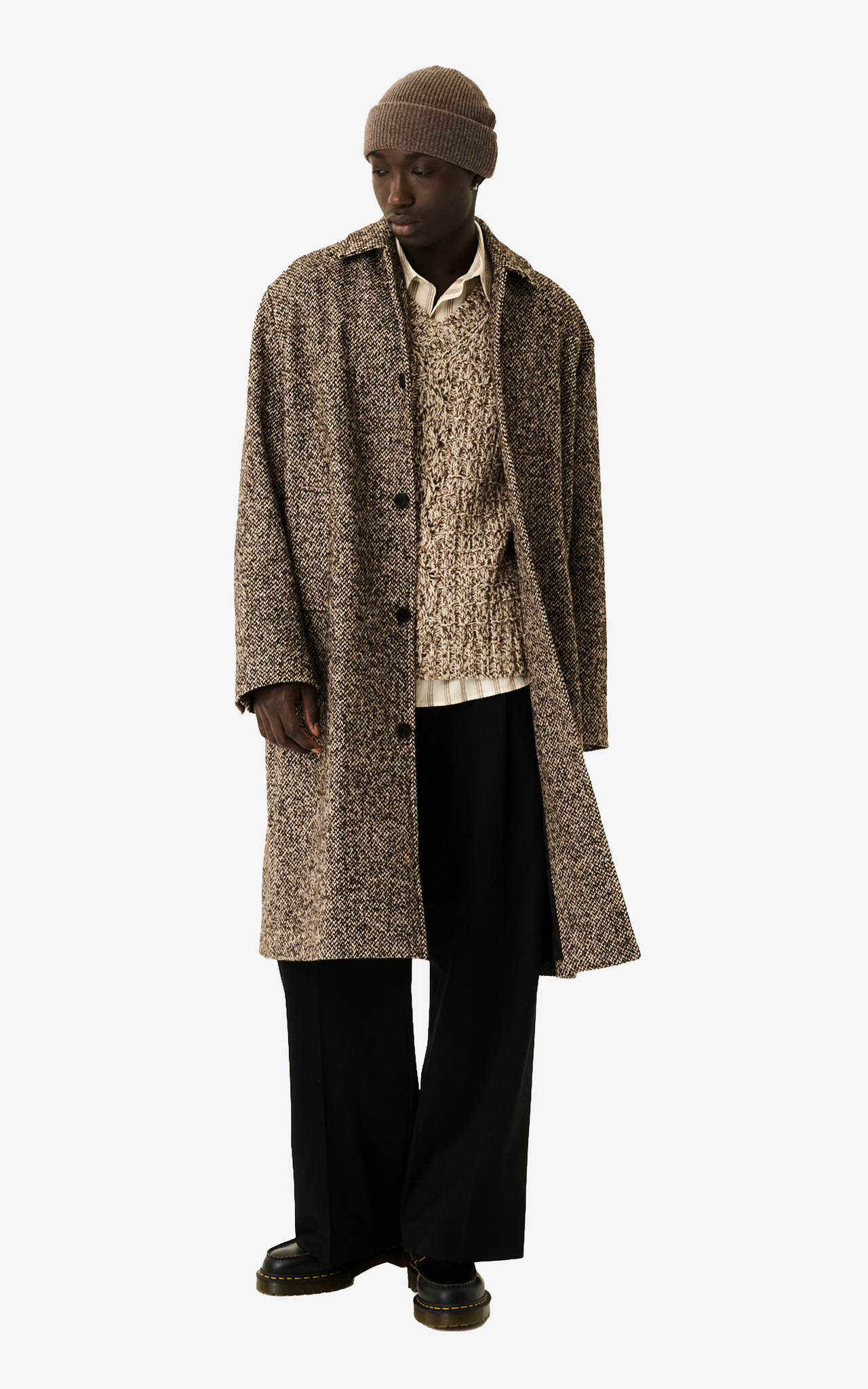CASS TWEED WOOL BLEND DARK BROWN BEIGE