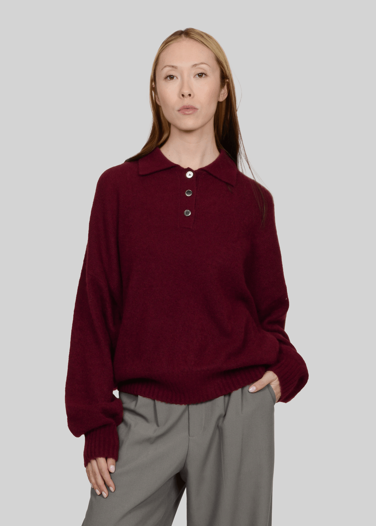 CASHMERE & SILK OVERSIZED LONGSLEEVE POLO