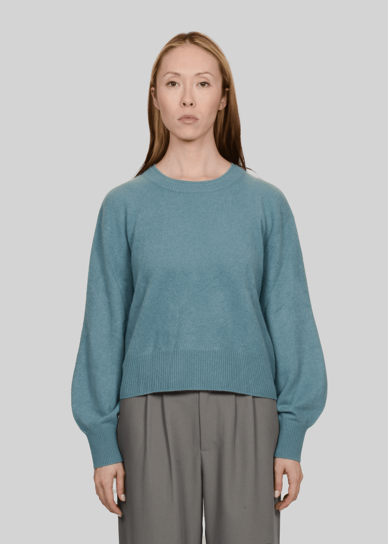 100% CASHMERE DOUBLE COLLAR CREW-NECK