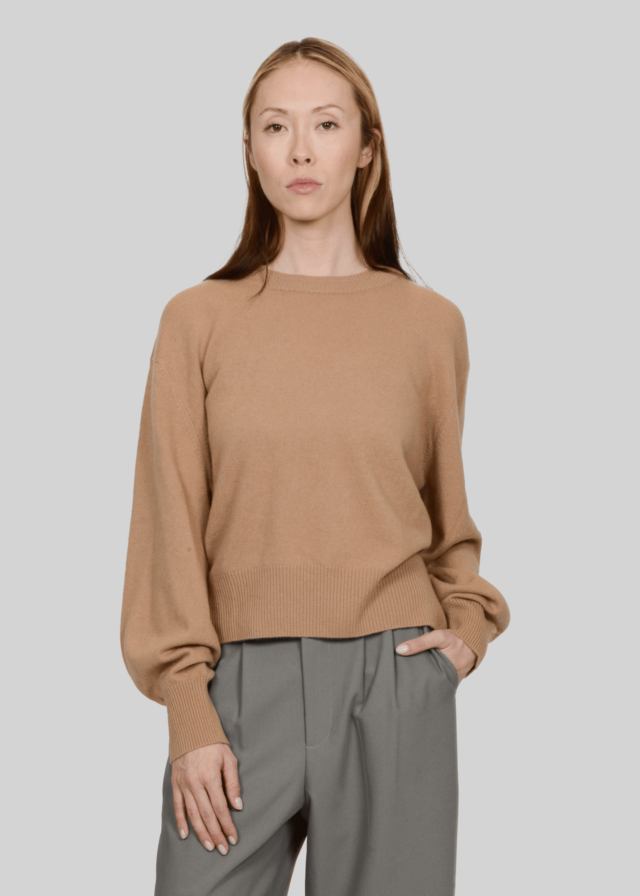 100% CASHMERE DOUBLE COLLAR CREW-NECK