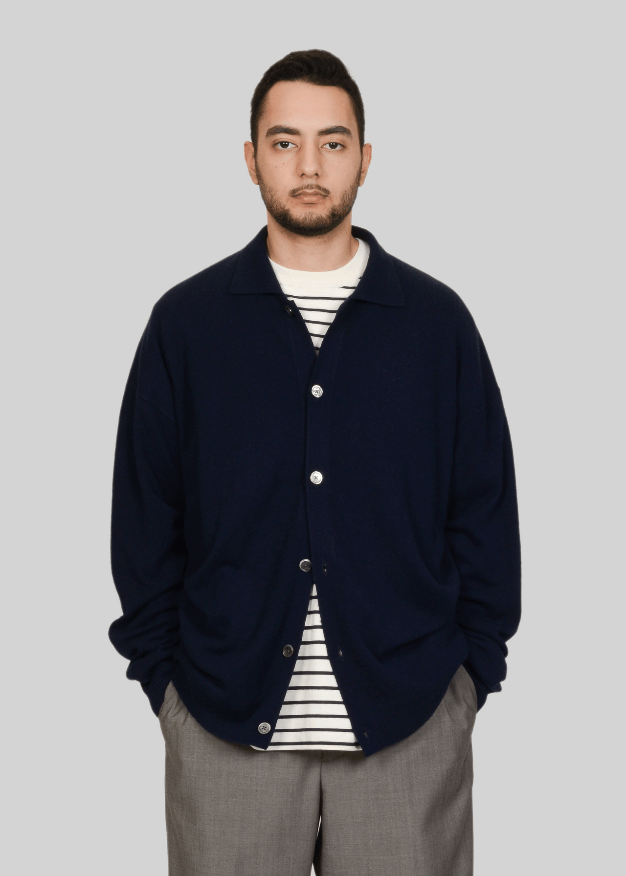 100% CASHMERE POLO CARDIGAN