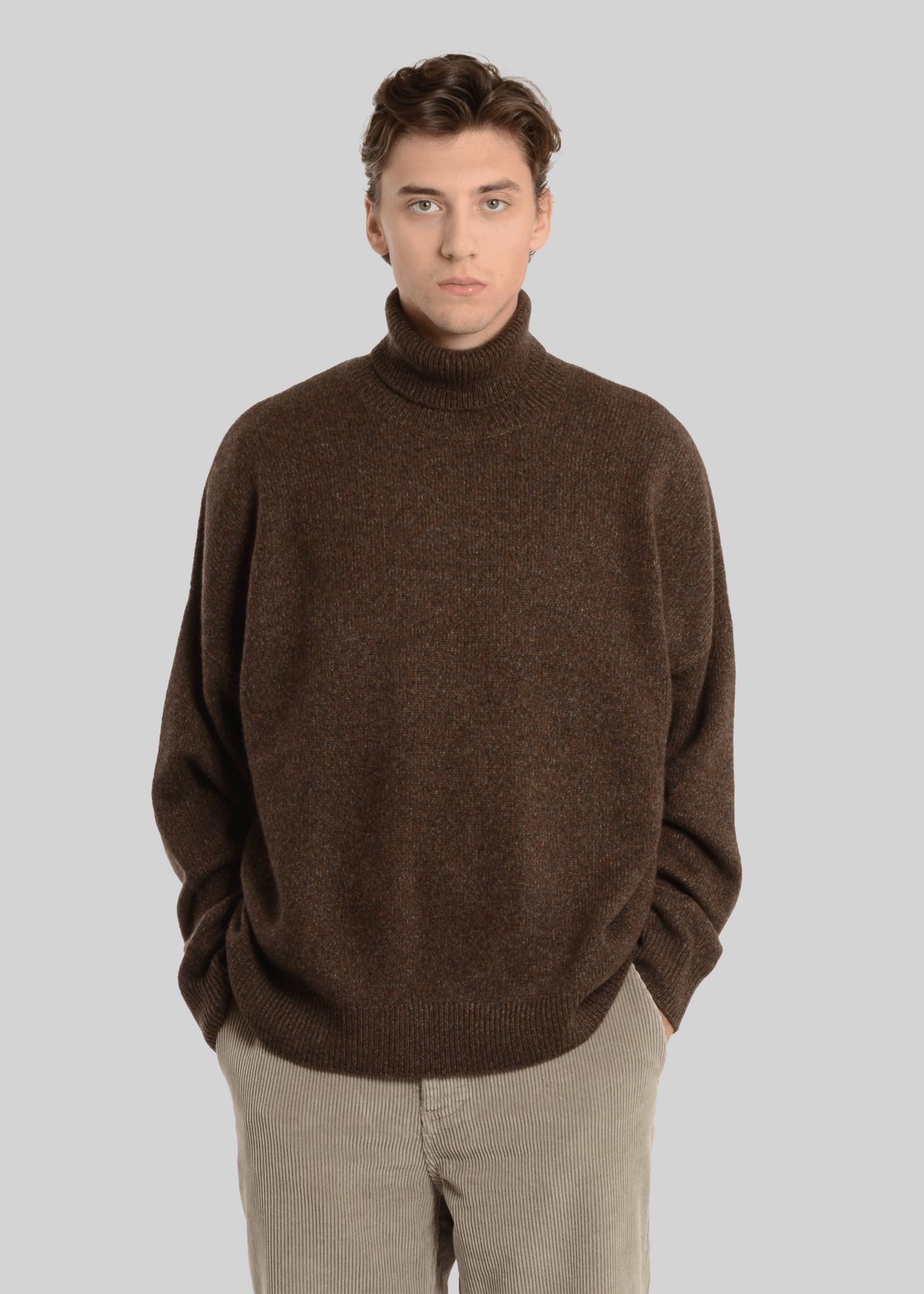 100% CASHMERE HEAVY MARL KNIT TURTLENECK