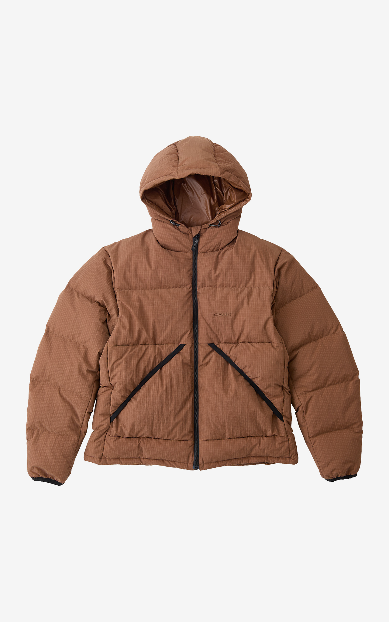 DOWN PUFFER HOODED JACKET BROWN