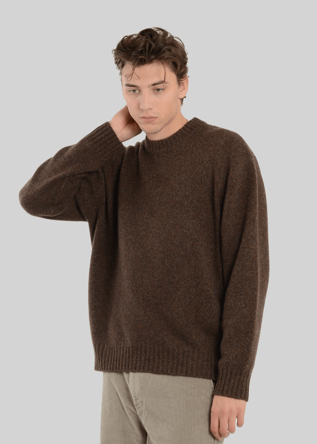 100% CASHMERE HEAVY MARL KNIT CREW-NECK