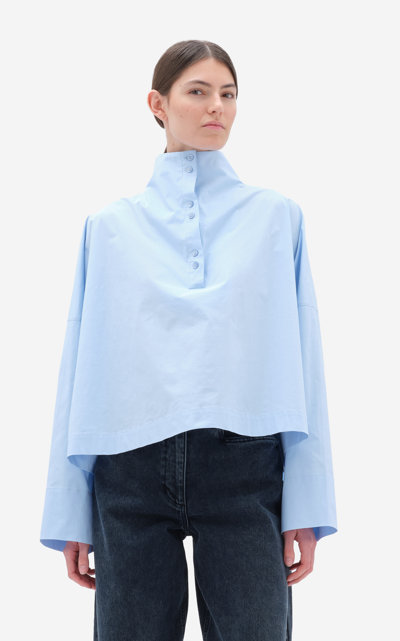 HIGH NECK SHIRT CERULEAN