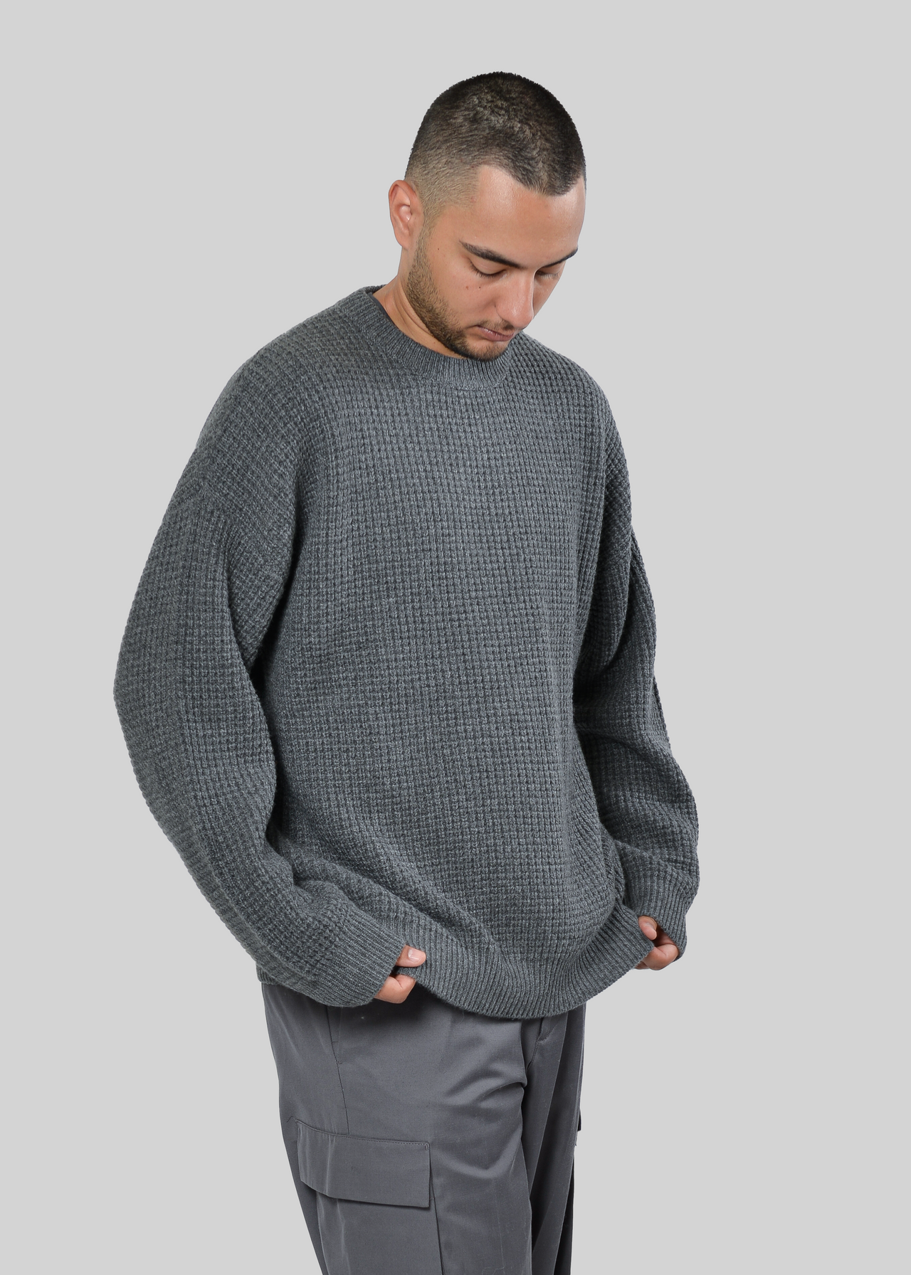 100% CASHMERE WAFFLE-KNIT CREW-NECK