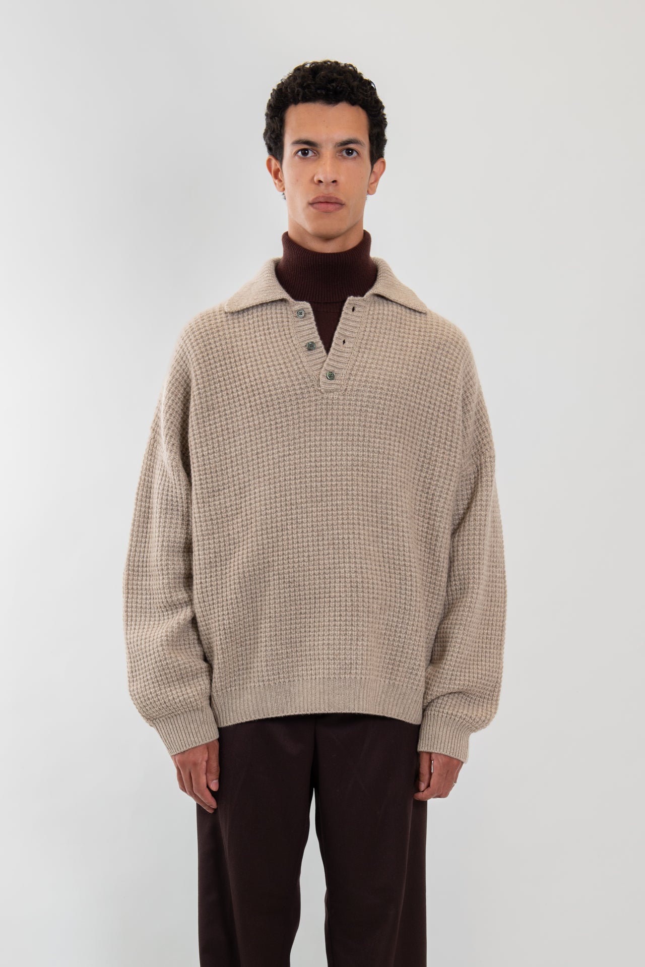 100% Cashmere waffle-knit polo sweater