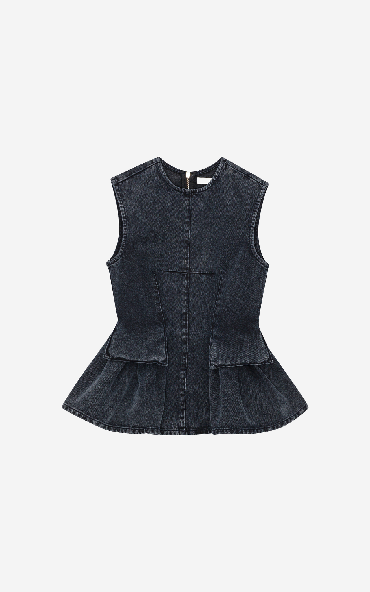 PEPLUM DENIM TOP BLACK