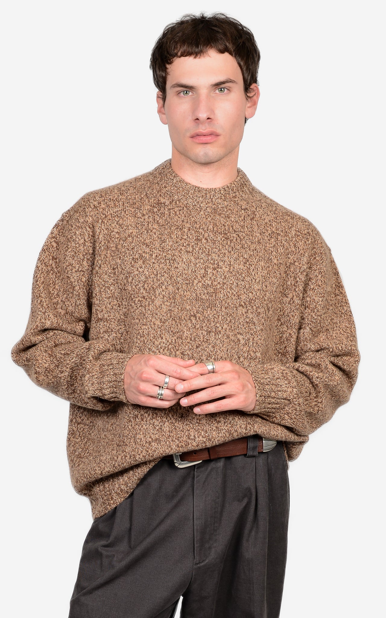 100% CASHMERE MARL CREW-NECK