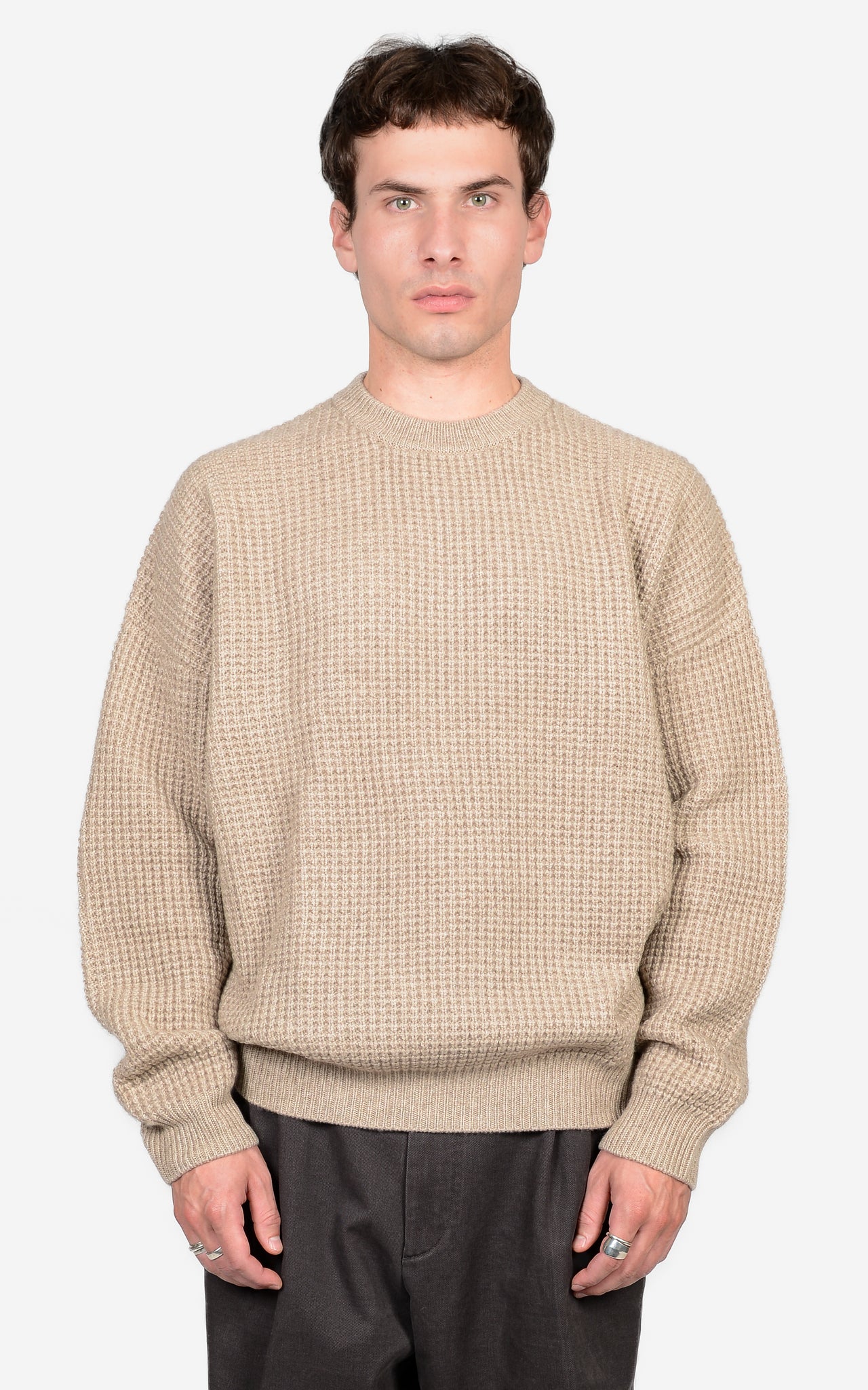 100% CASHMERE WAFFLE-KNIT CREW