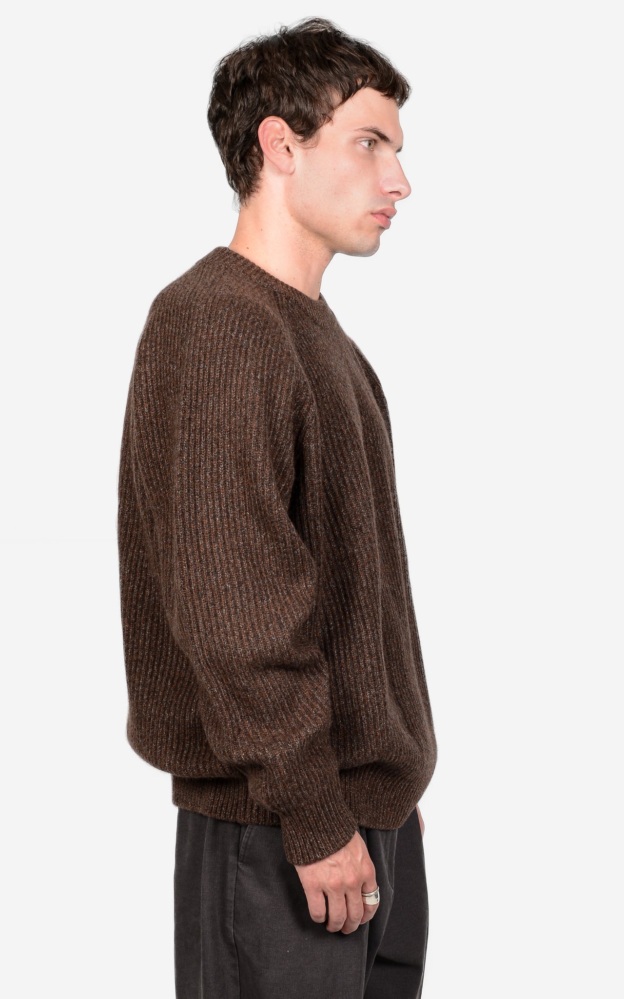 100% CASHMERE MARL RIB-KNIT CREW