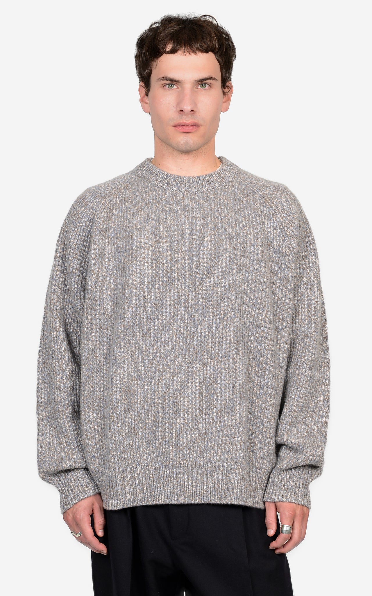 100% CASHMERE MARL RIB-KNIT CREW