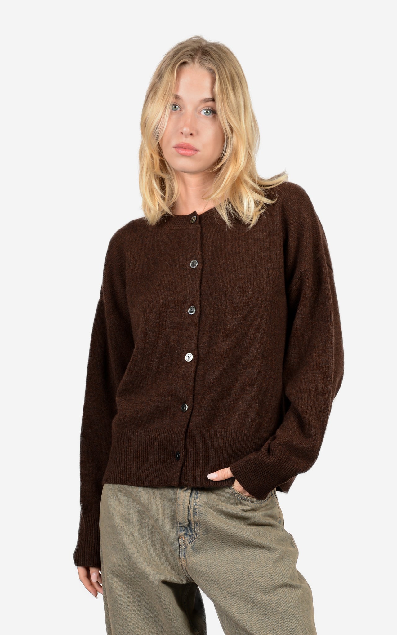 100% CASHMERE ROUND-NECK CARDIGAN