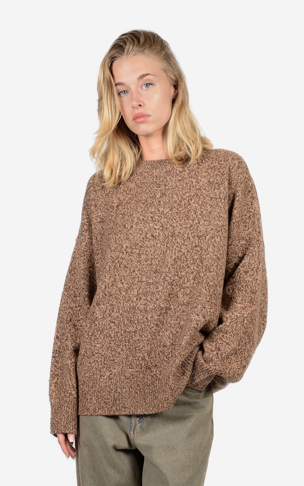 100% CASHMERE MARL CREW-NECK