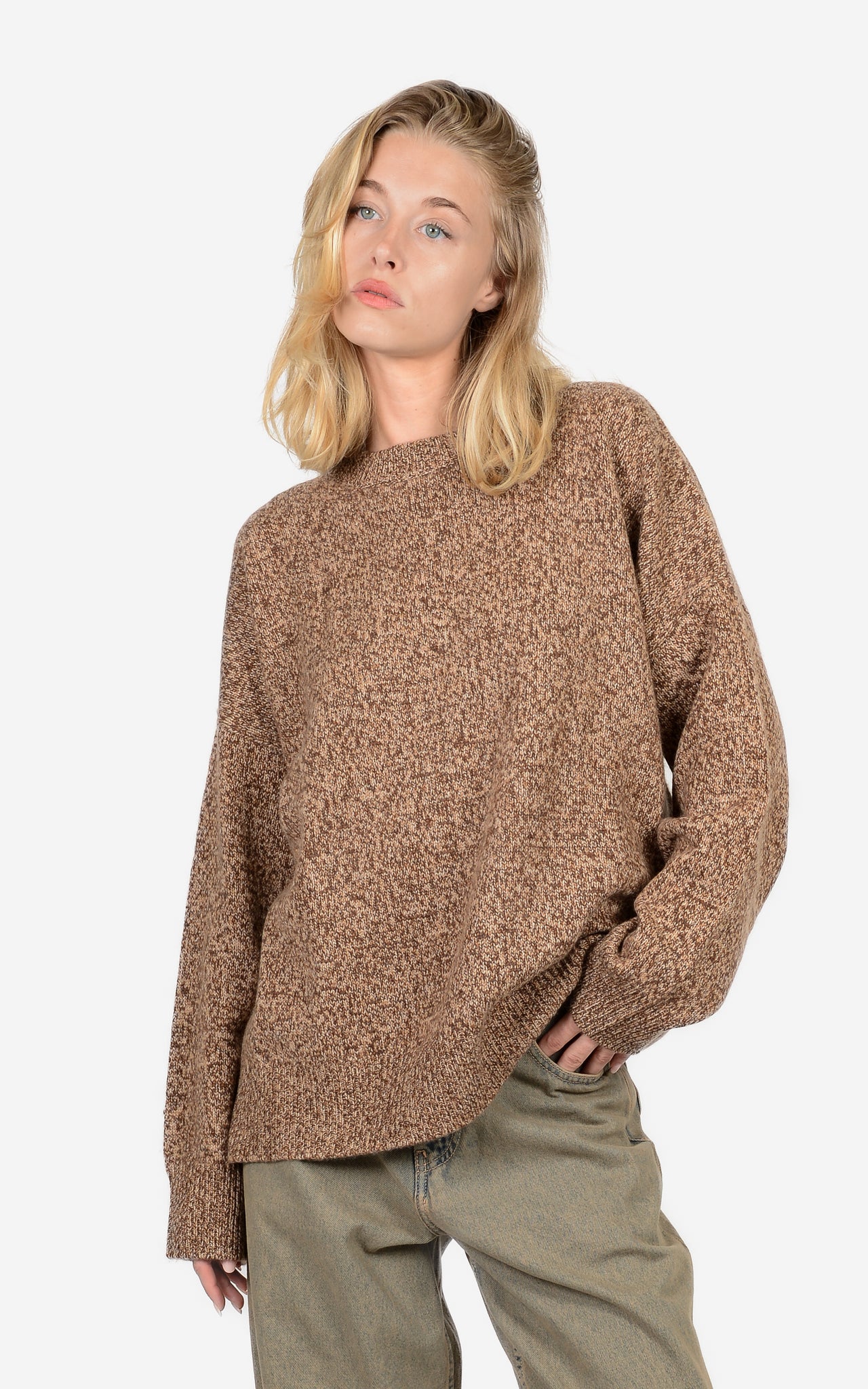100% CASHMERE MARL CREW-NECK
