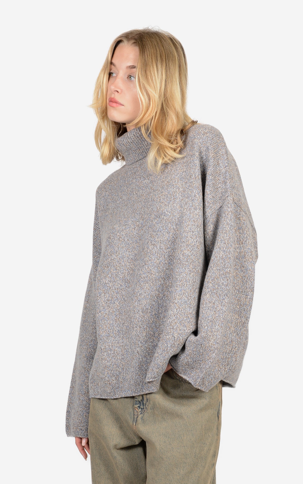 100% CASHMERE MARL ROLL-EDGE TURTLENECK