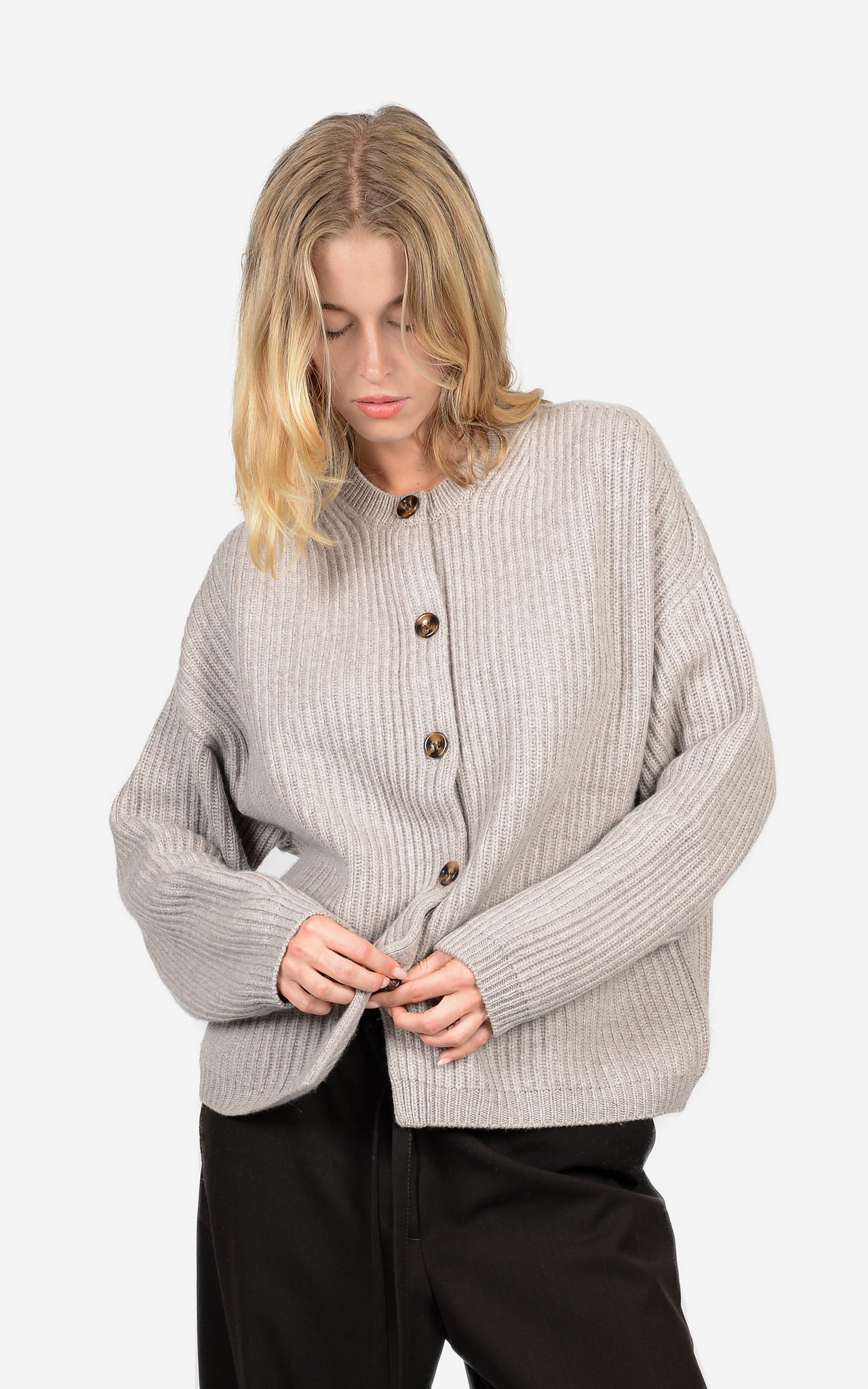 MERINO-WOOL & CASHMERE ROUND-NECK CARDIGAN