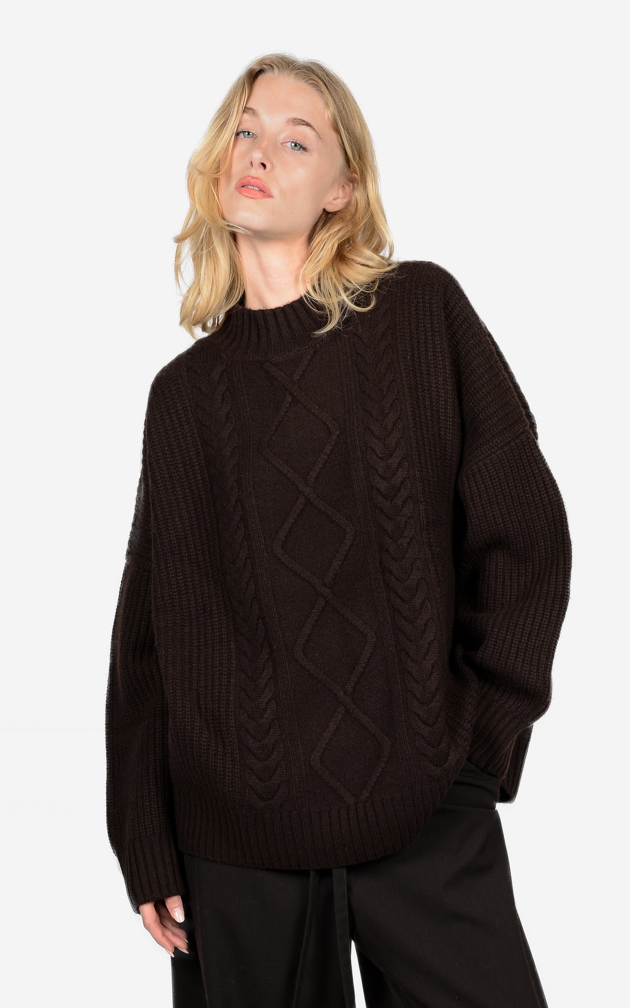 MERINO-WOOL & CASHMERE CABLE-KNIT CREW