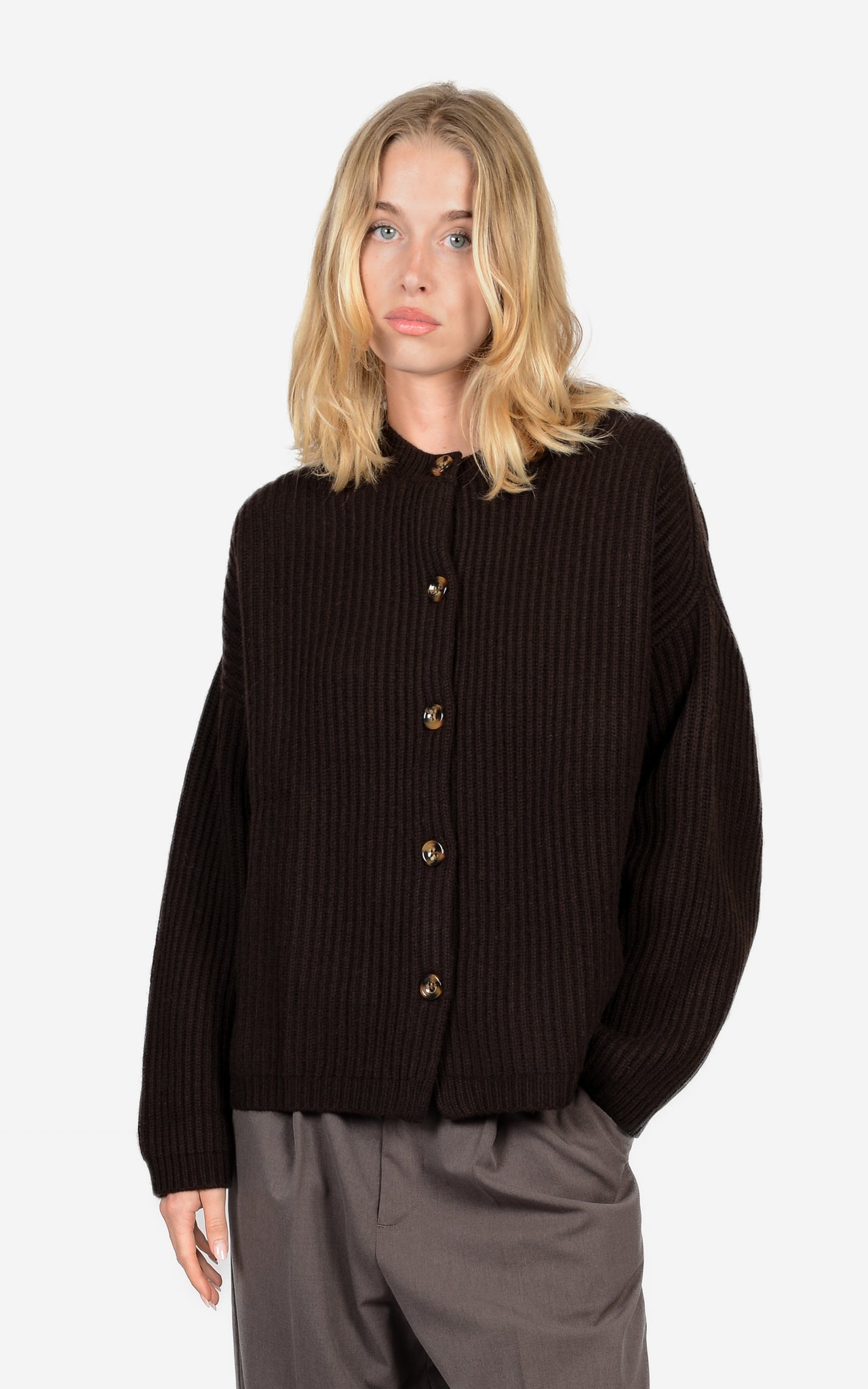 MERINO-WOOL & CASHMERE ROUND-NECK CARDIGAN