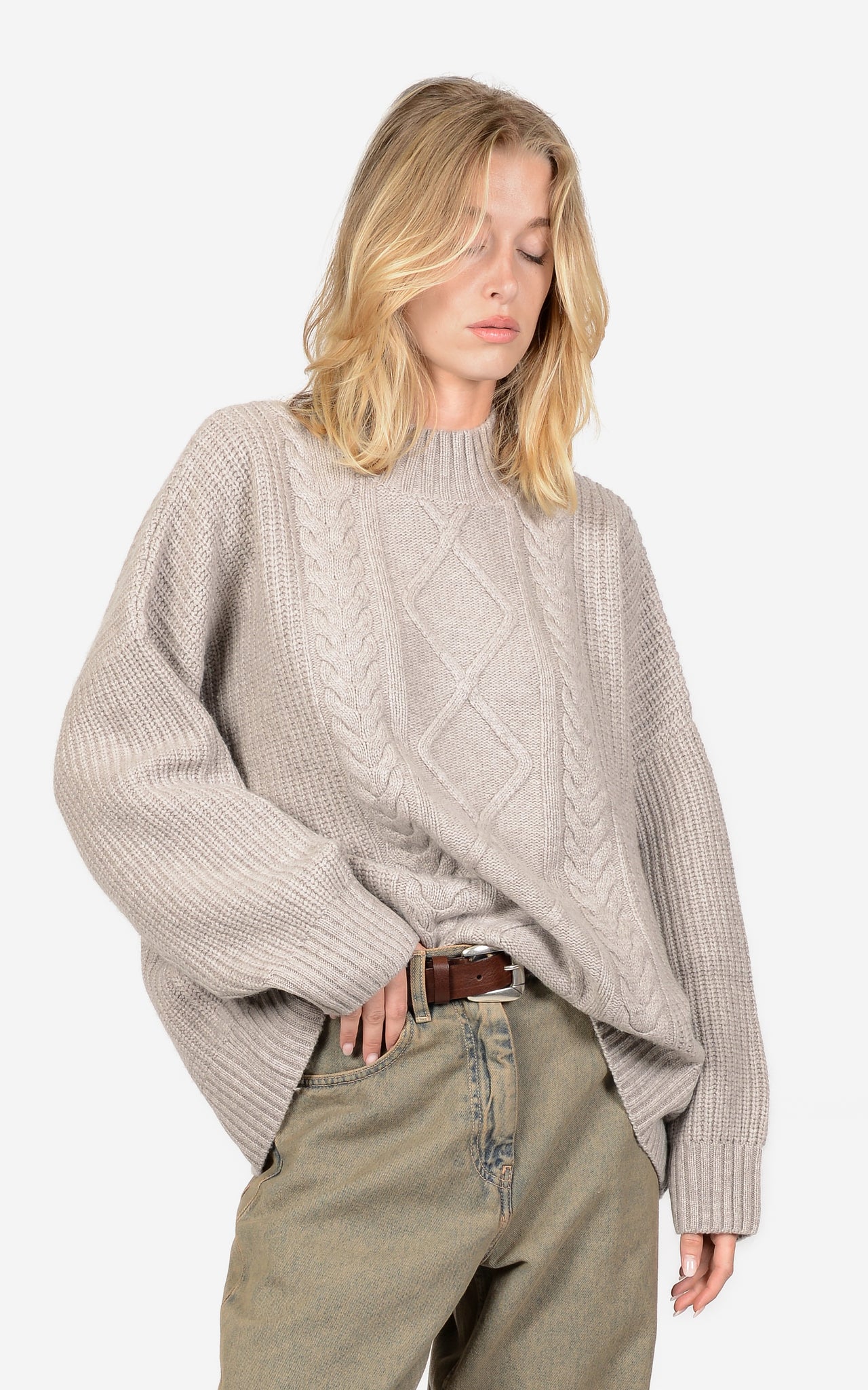 MERINO-WOOL & CASHMERE CABLE-KNIT CREW