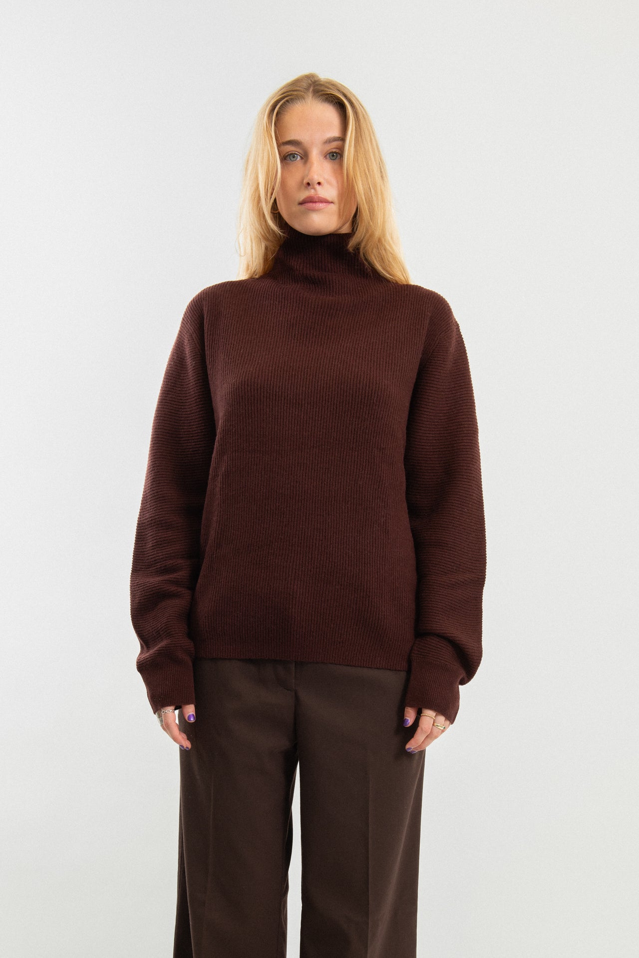 Wool and Cashmere blend sweater with a stand up collar
