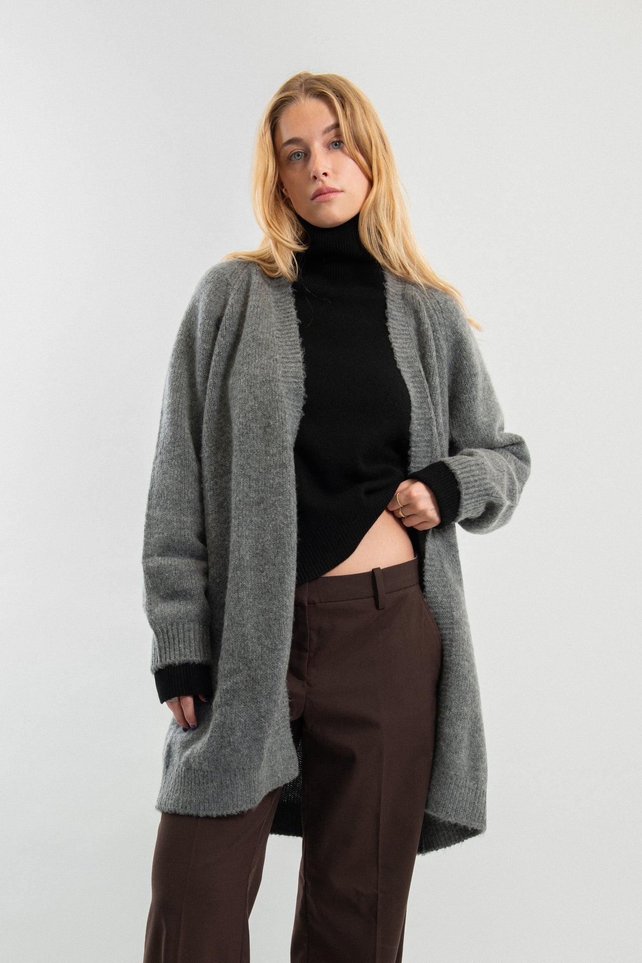 Wool and Cashmere-blend heavy knit long Cardigan