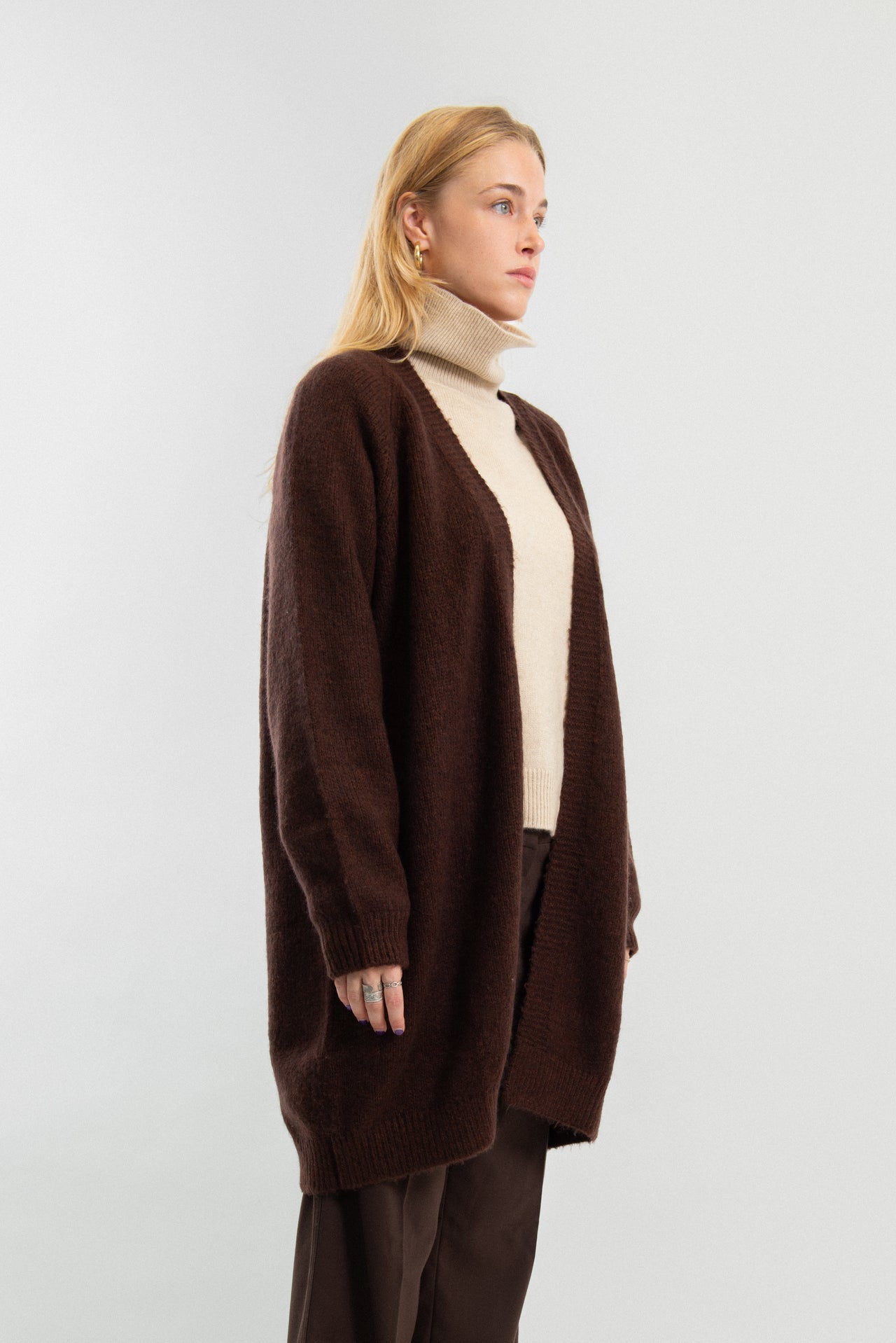 Wool and Cashmere-blend heavy knit long Cardigan