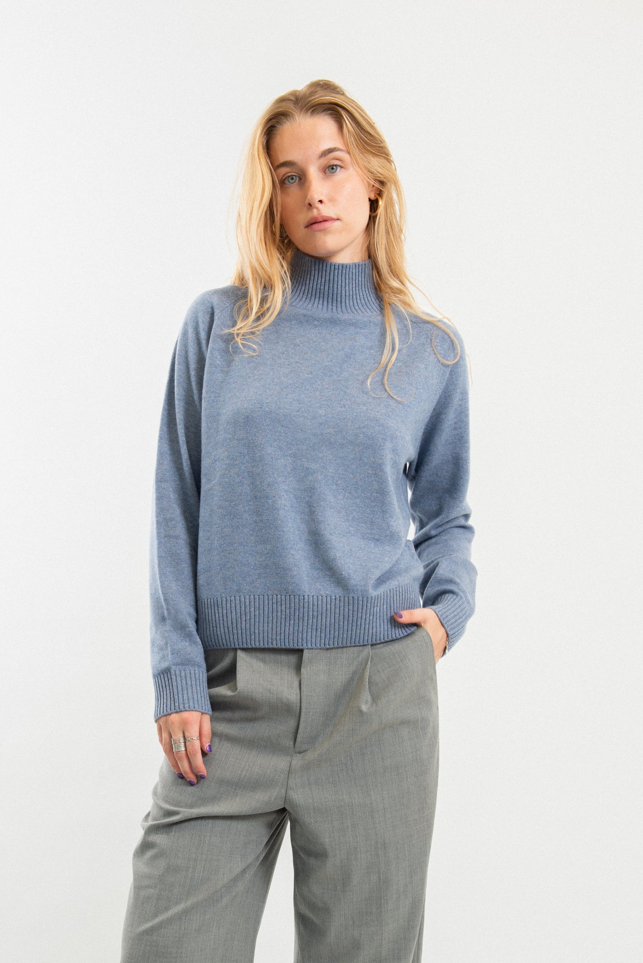 Wool and Cashmere blend fitted turtle-neck sweater
