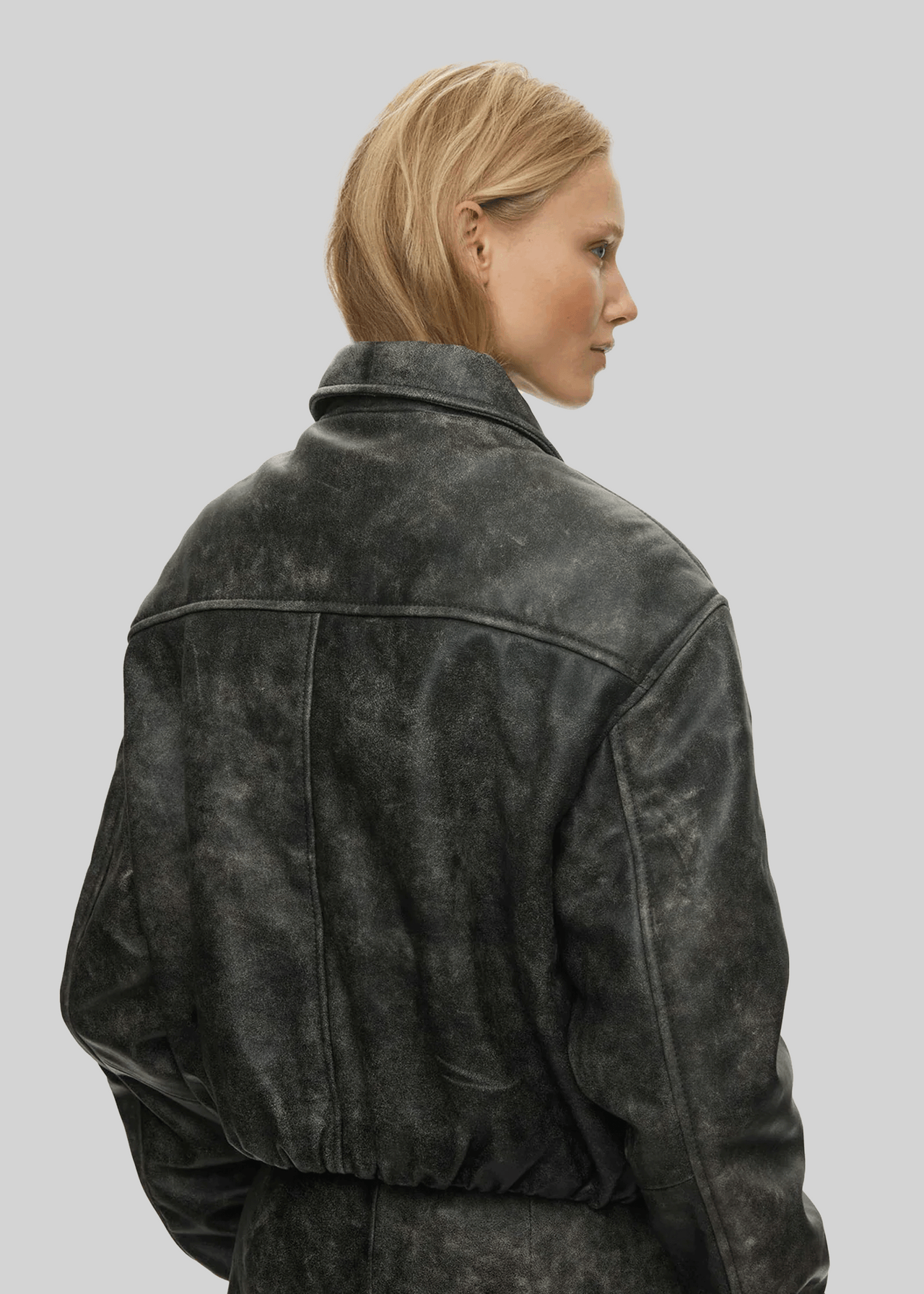 BOLD LEATHER BOMBER DARK GREY