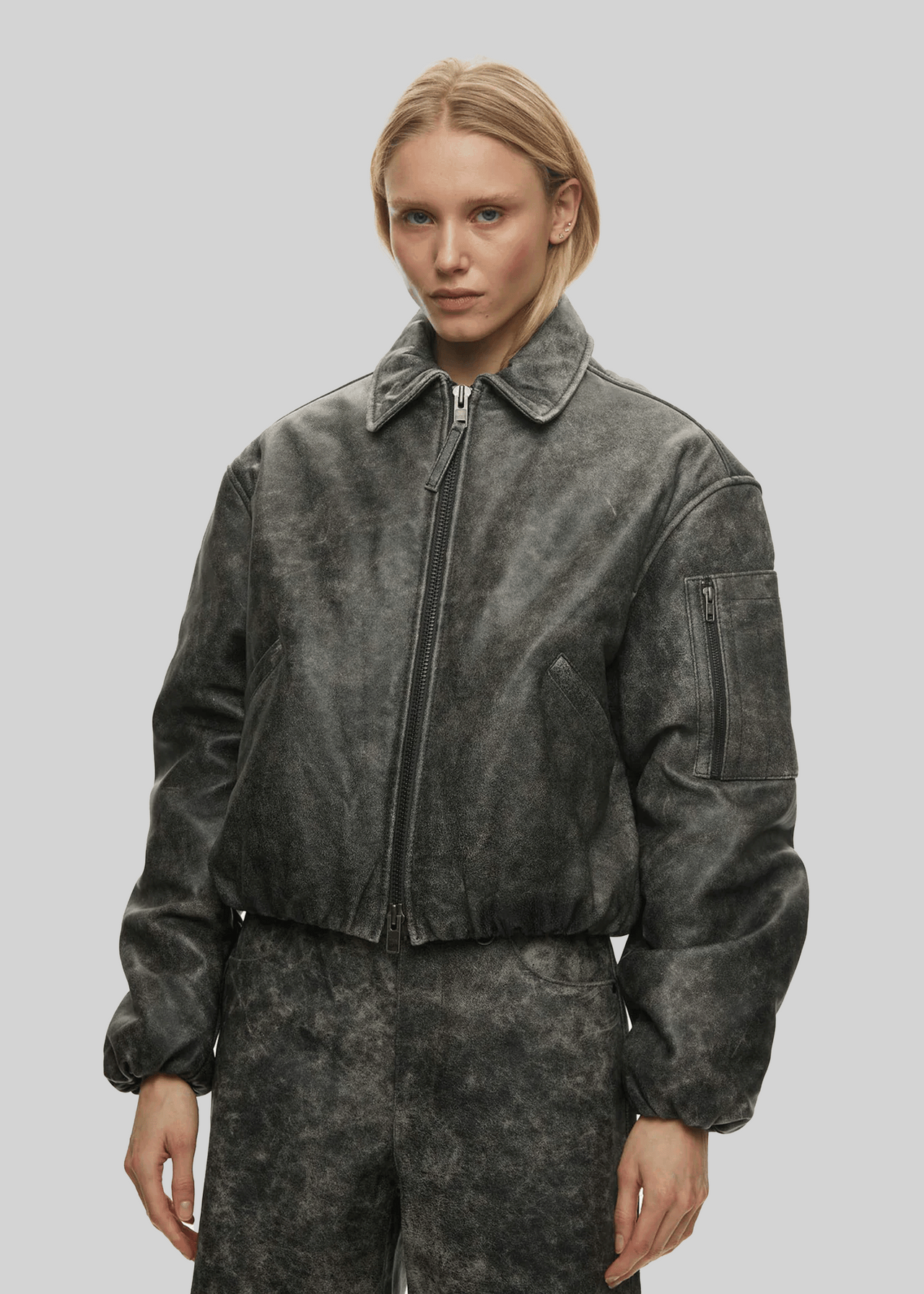 BOLD LEATHER BOMBER DARK GREY