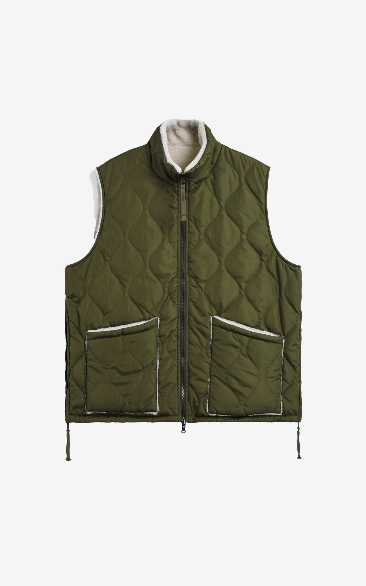 MILITARY RIVERSIBLE HI NECK DOWN VEST OLIVEXCREAM