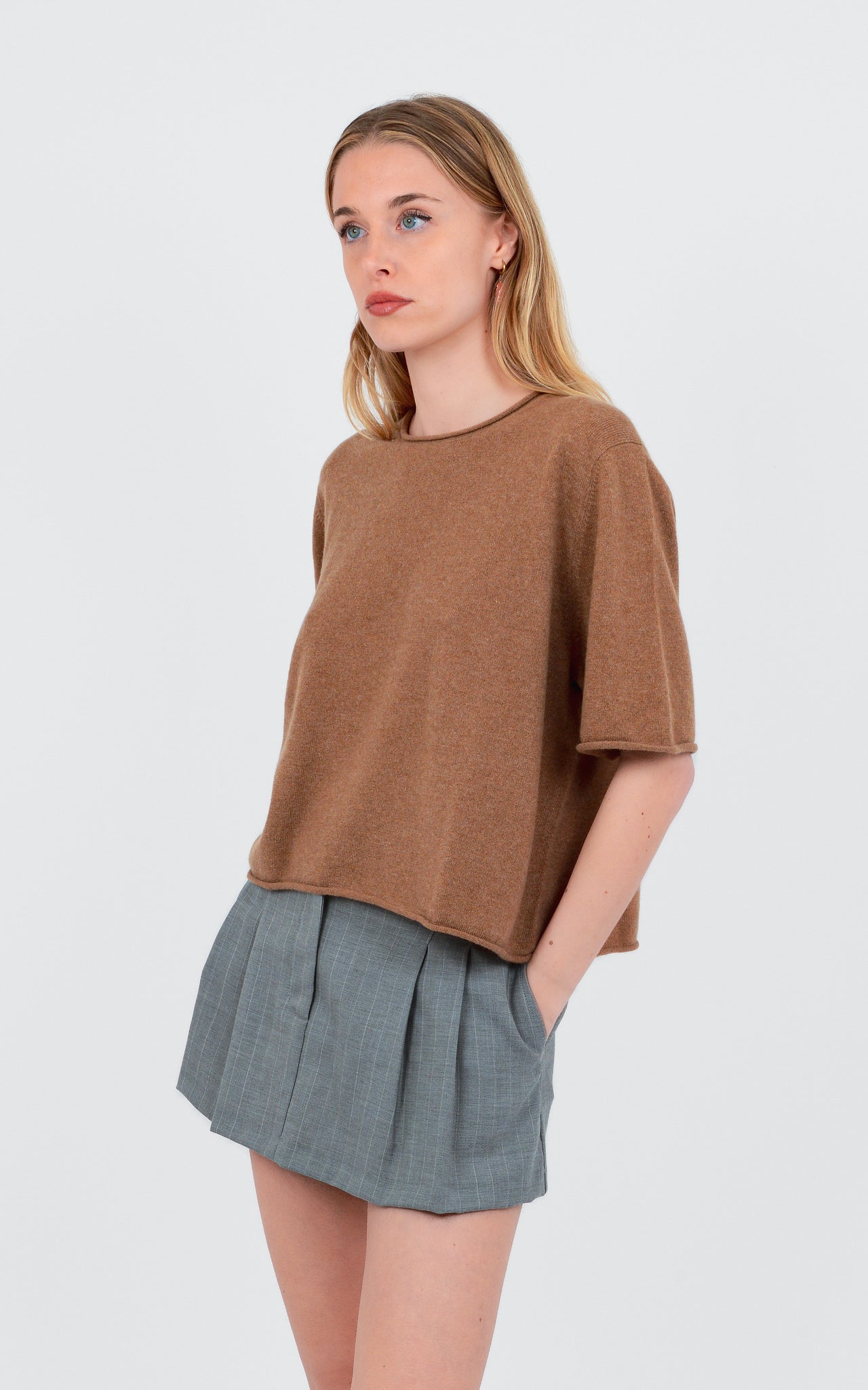 ROLL-EDGE T-SHIRT 100% FINE CASHMERE