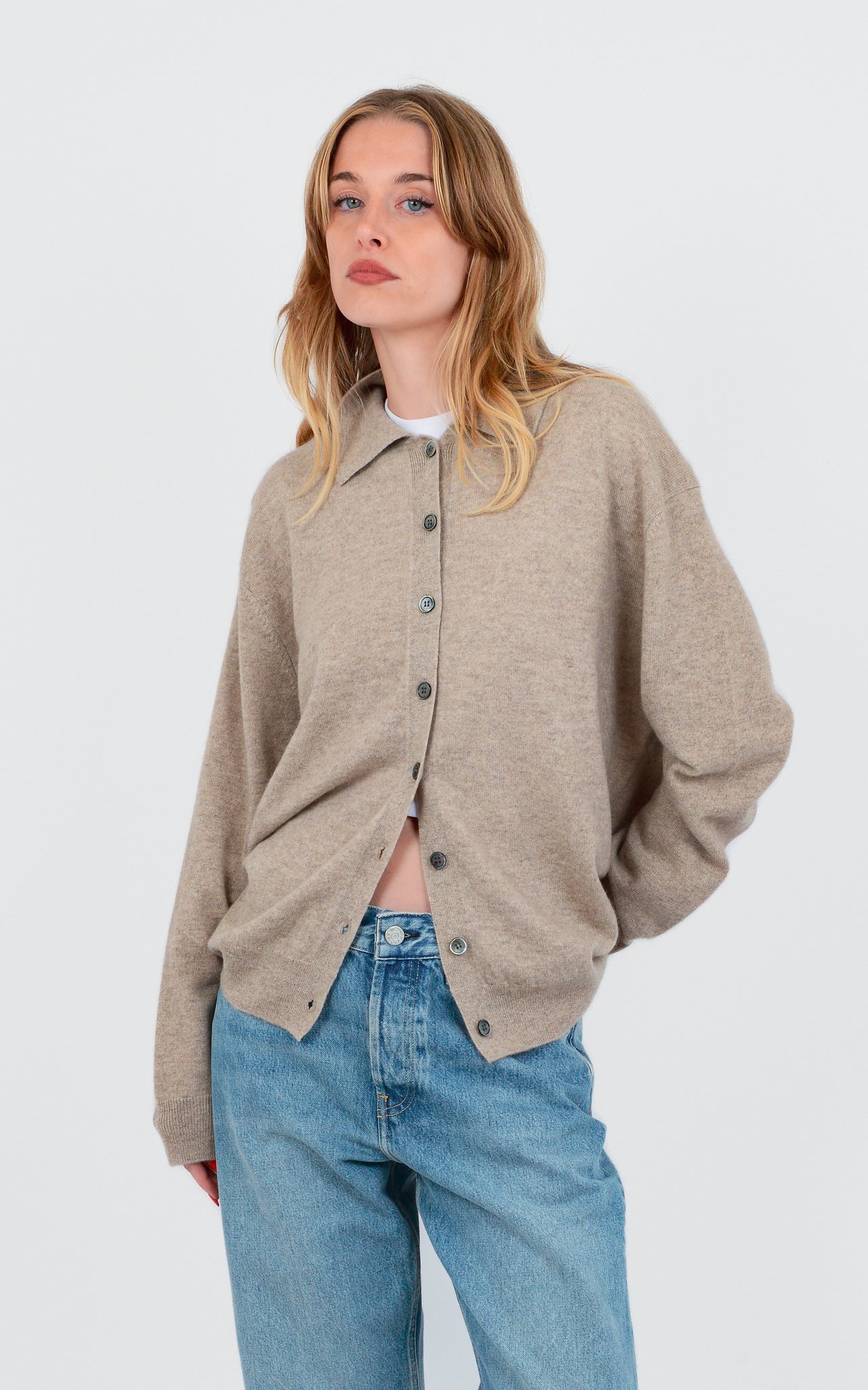 POLO CARDIGAN 100% FINE CASHMERE