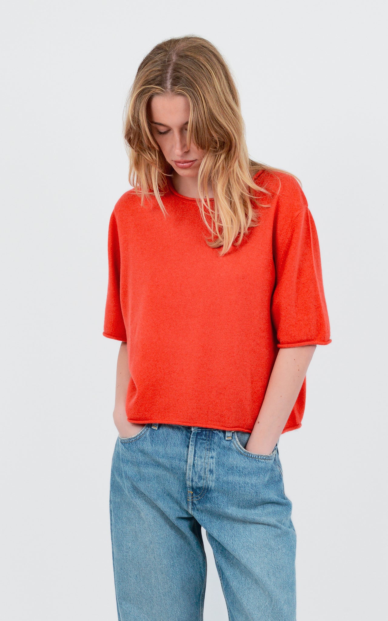 ROLL-EDGE T-SHIRT 100% FINE CASHMERE