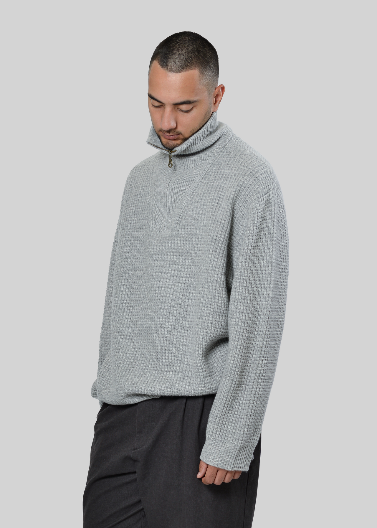 100% CASHMERE WAFFLE-KNIT QUARTER-ZIP