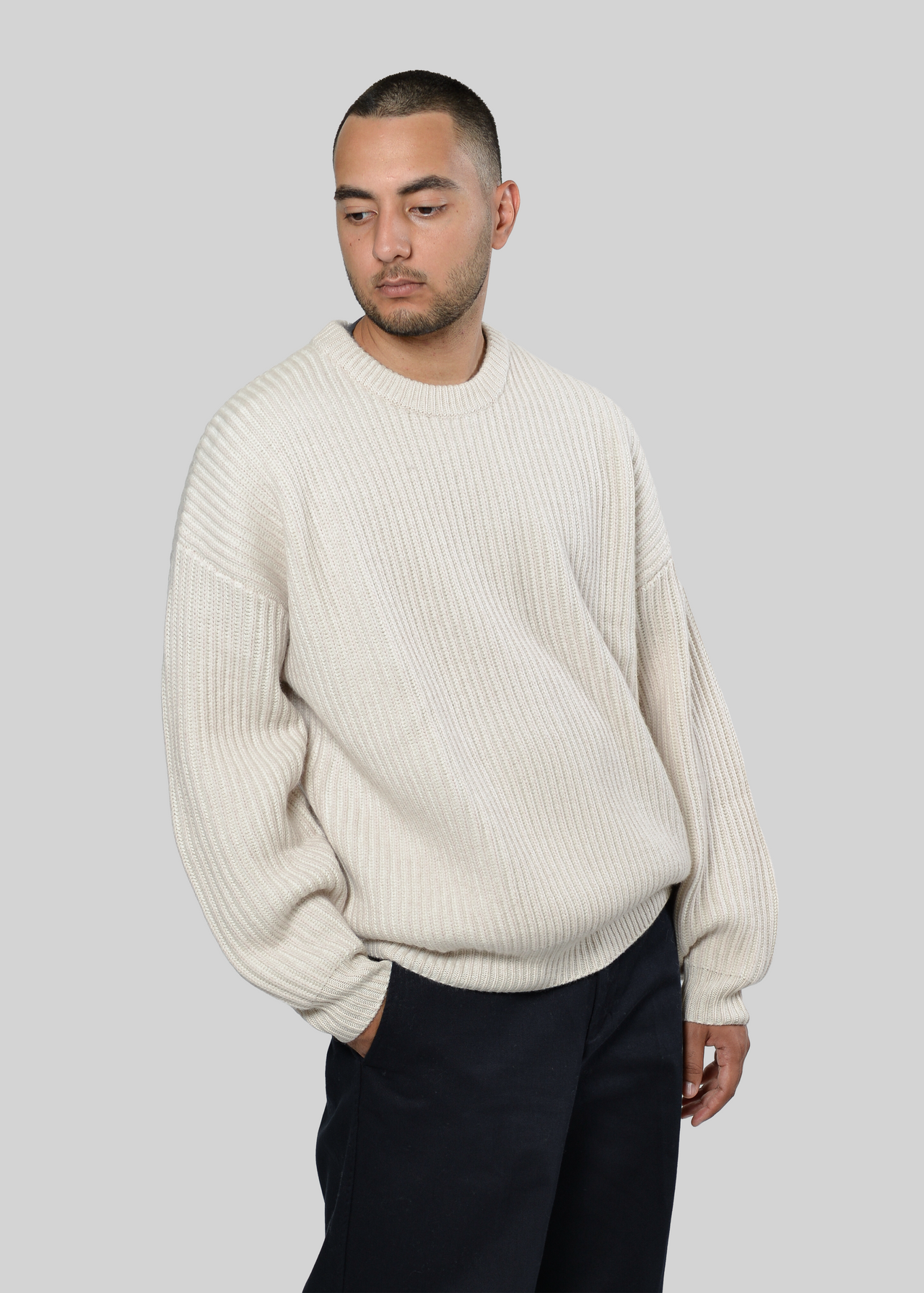 MERNINO-WOOL / CASHMERE TWO TONE CREW-NECK