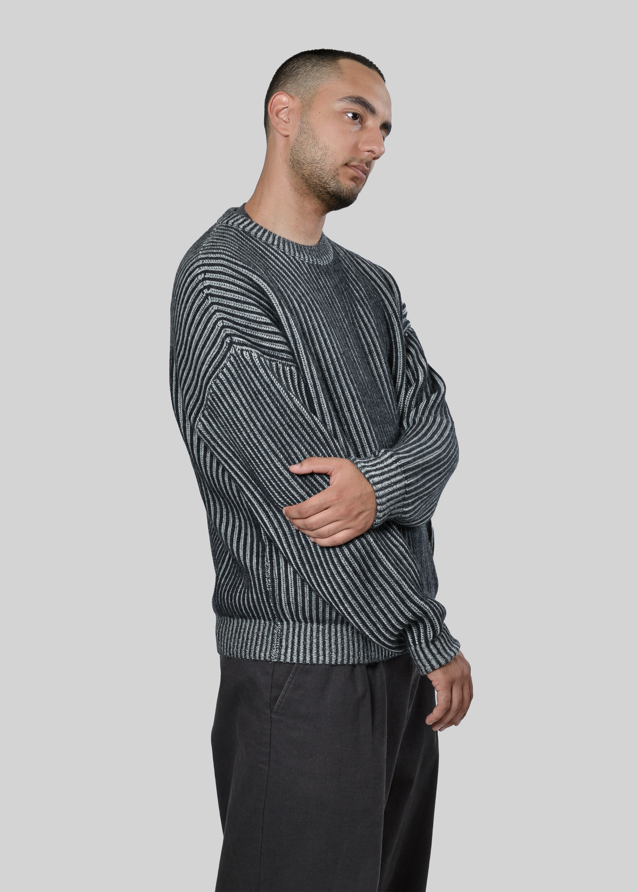 MERNINO-WOOL / CASHMERE TWO TONE CREW-NECK