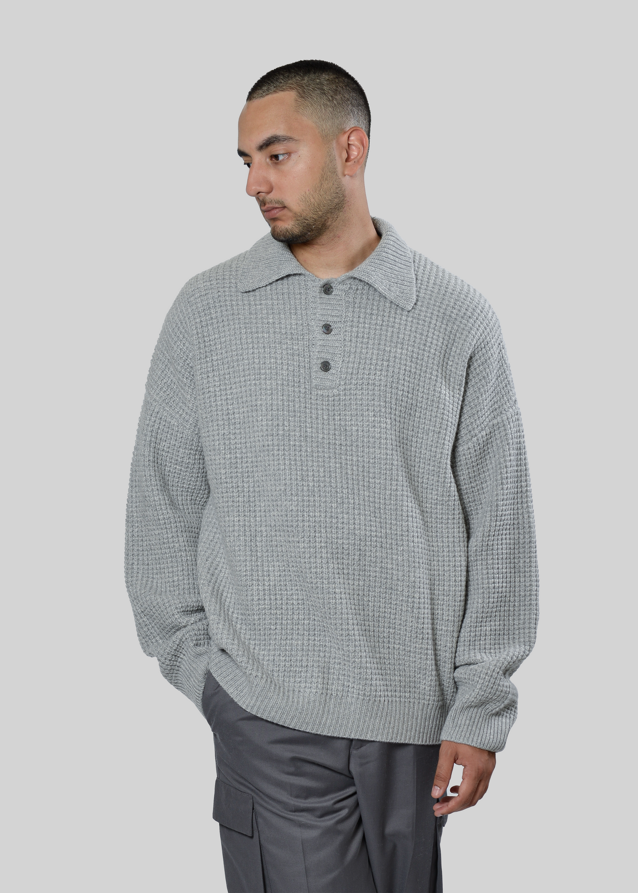 100% CASHMERE WAFFLE-KNIT POLO