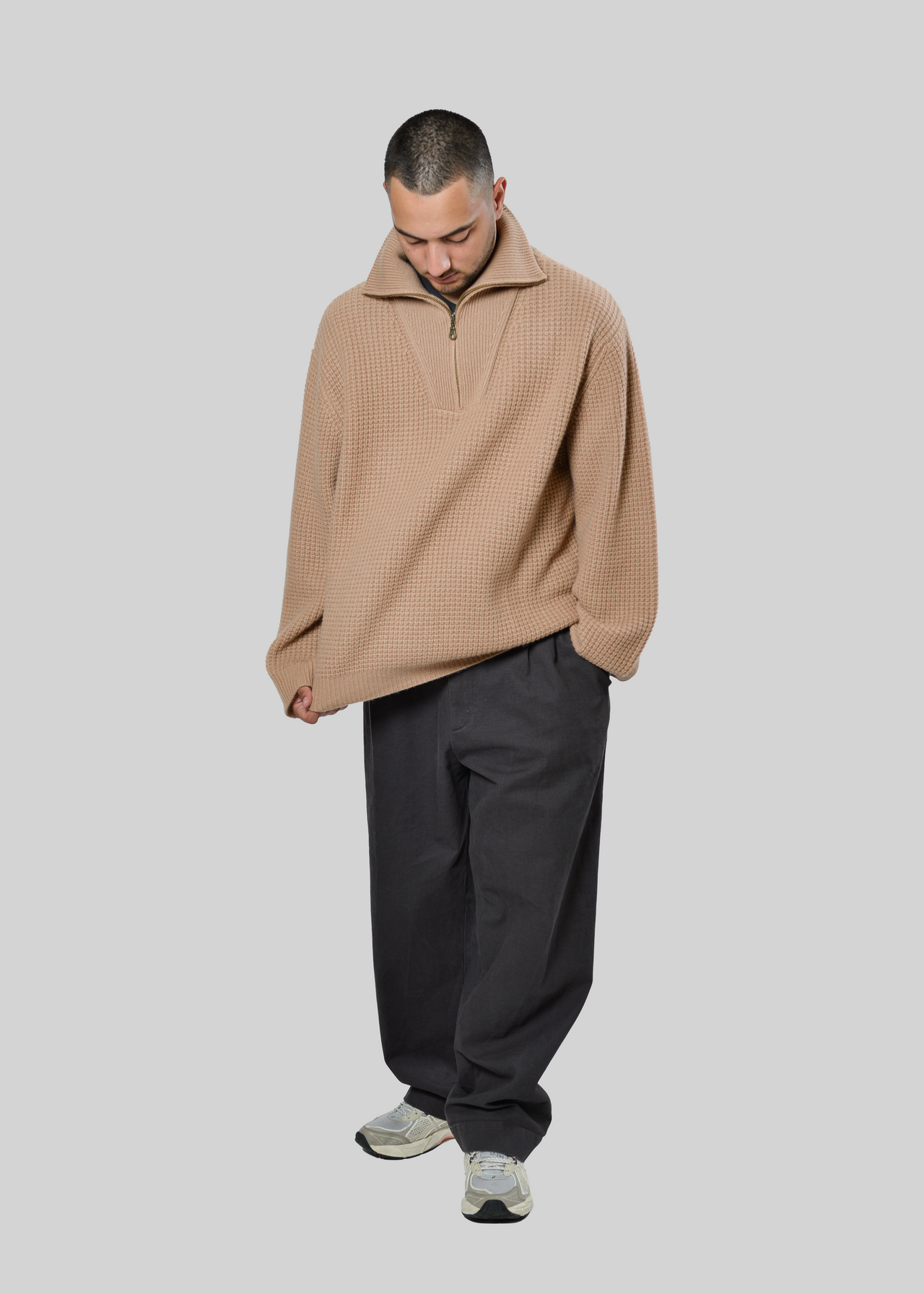 100% CASHMERE WAFFLE-KNIT QUARTER-ZIP