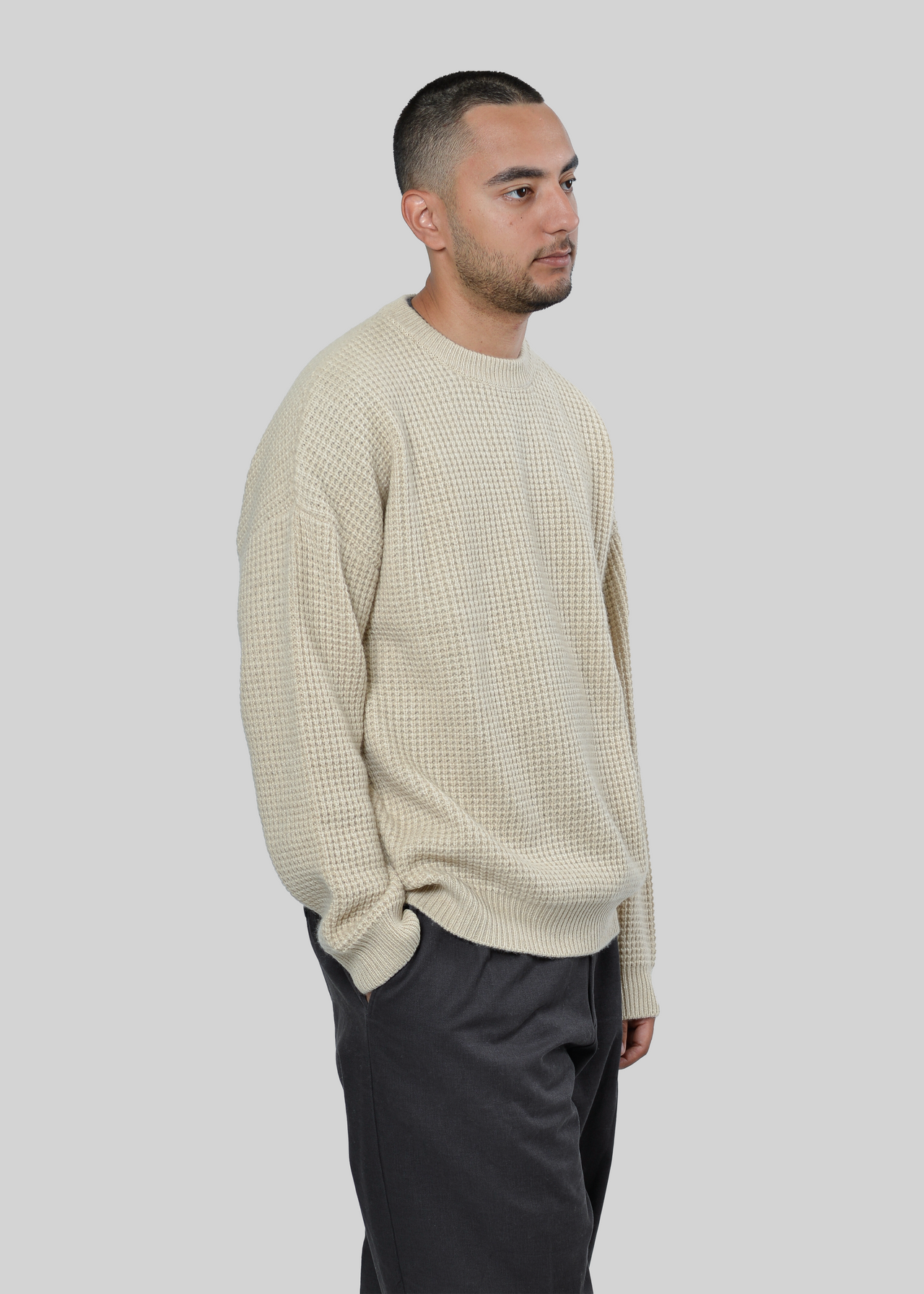 100% CASHMERE WAFFLE-KNIT CREW-NECK