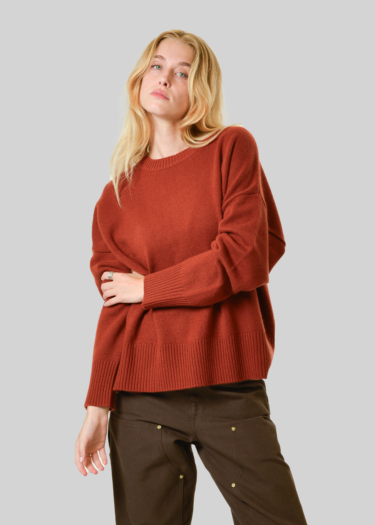 100% CASHMERE BOXY CREW-NECK