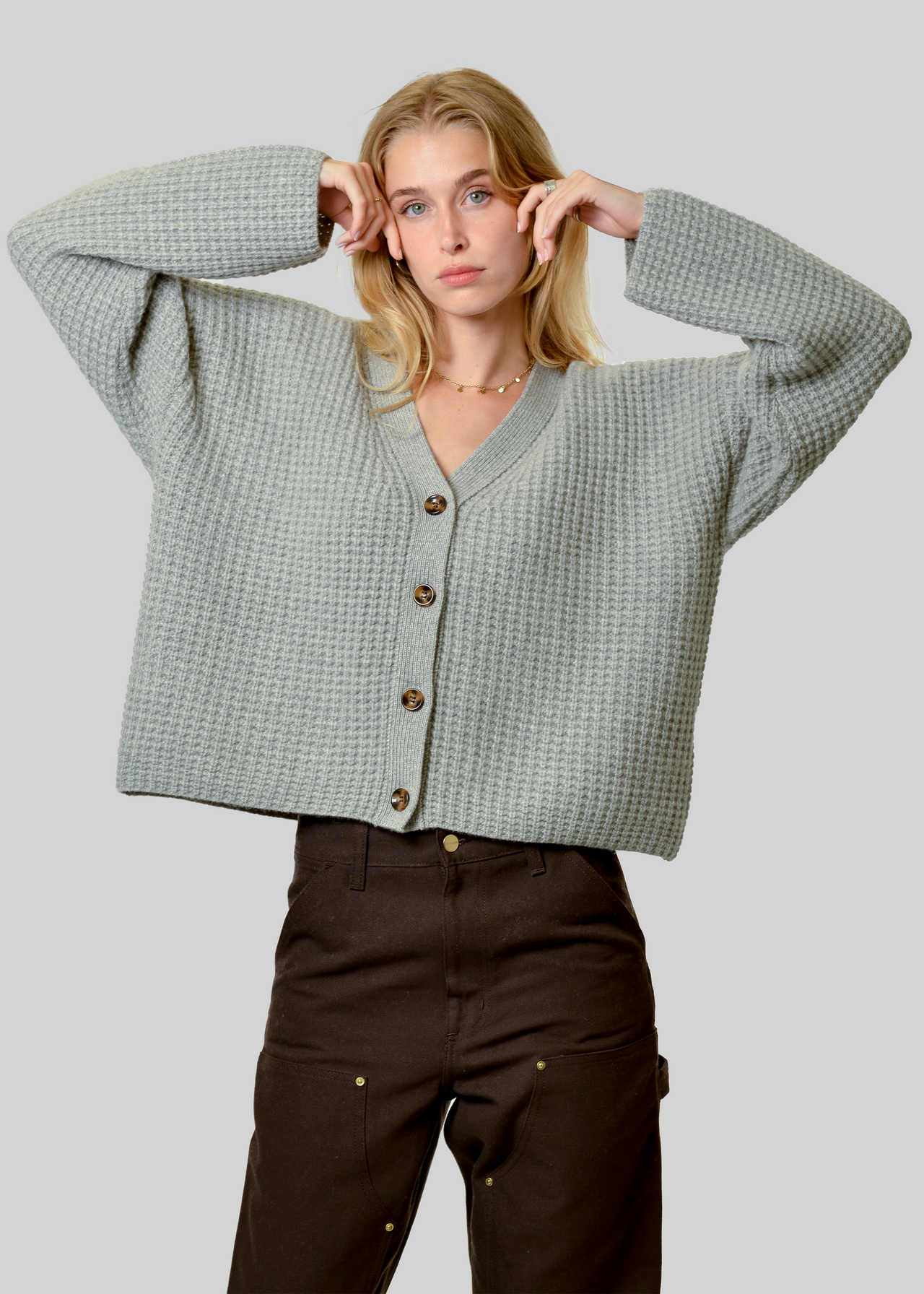 100% CASHMERE WAFFLE-KNIT CARDIGAN