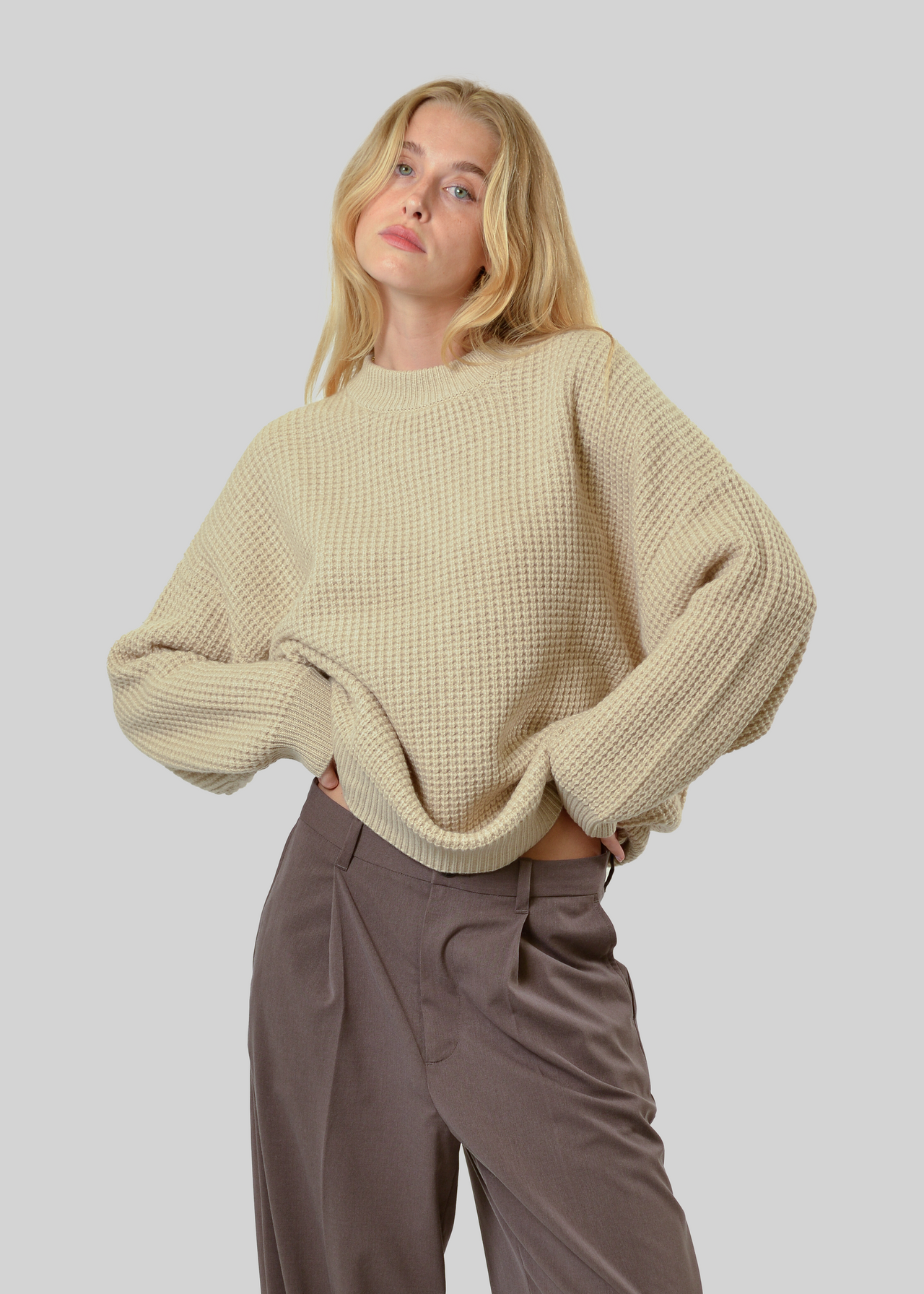 100% CASHMERE WAFFLE-KNIT CREW-NECK